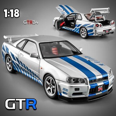 Tamanho Grande Escala 1/18 Nissan GT-R R34 Skyline Modelo de Carro de Liga Diecast Carro de Brinquedo para Meninos JDM Carro de Corrida Brinquedo Presente Colecionável Hobby