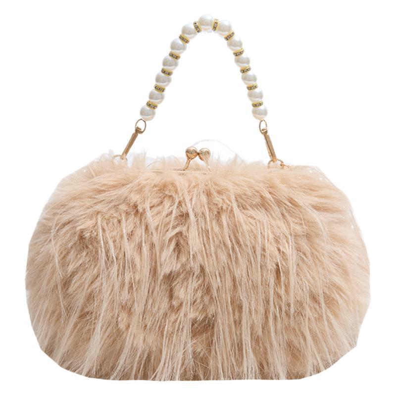 Hot Sale Retro Large Capacity Plush Women's Bag Pearl Chain Small Square Bag Fairy Wind Shoulder Crossbody Bag