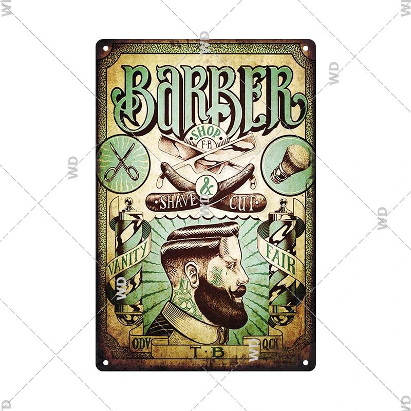 Classic Barber Shop Vintage Tin Signs Decorative Metal Plaque Metal Retro Wall Plates Salon Haircut and Shave Poster Wall Decor