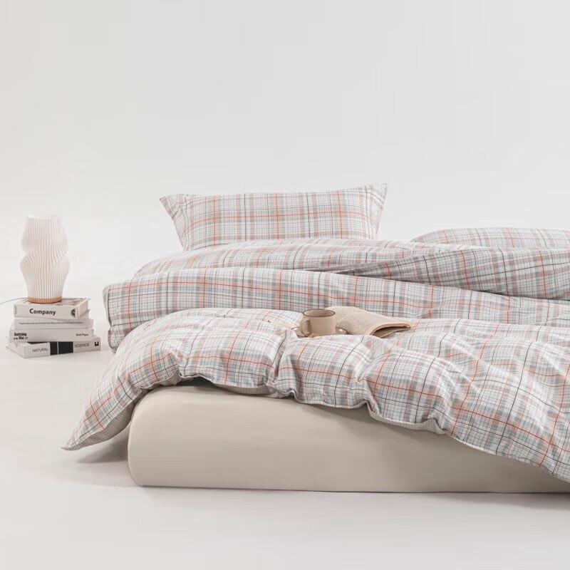 Muji Grün Kariert Gebürstetes Fleece 4-teiliges Bettwäsche-Set