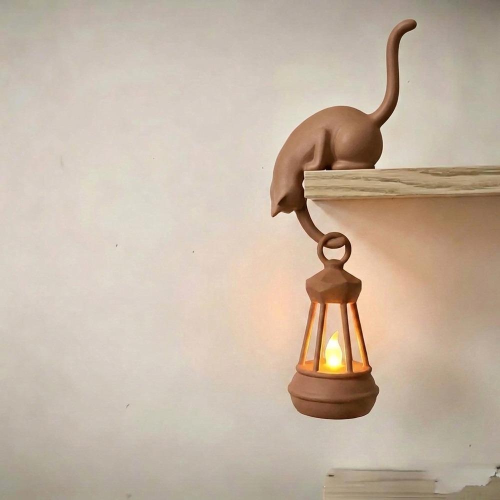Cute Figurine Cat Wall Hook Light 3D Printed Cat Decor Lamp Cat Shaped Hook Desk Organization