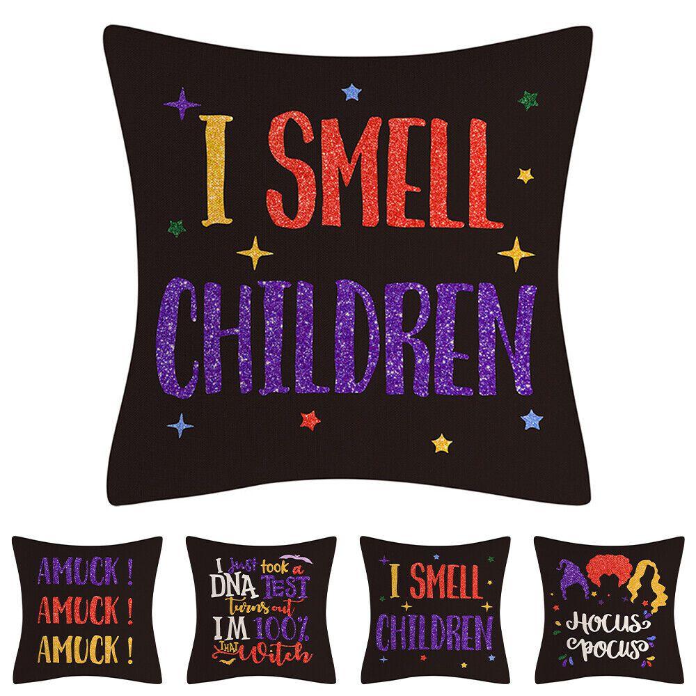 Hocus Pocus Cushion Cover Halloween Themed Home Decor Soft Linen Material Machine Washable 18x18 Inches