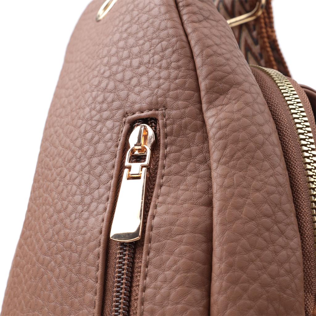 Praktische Damen-Umhängetasche mit einem Schultergurt aus grobnarbigem Ökoleder VINTAGE Bag 22764 Braun