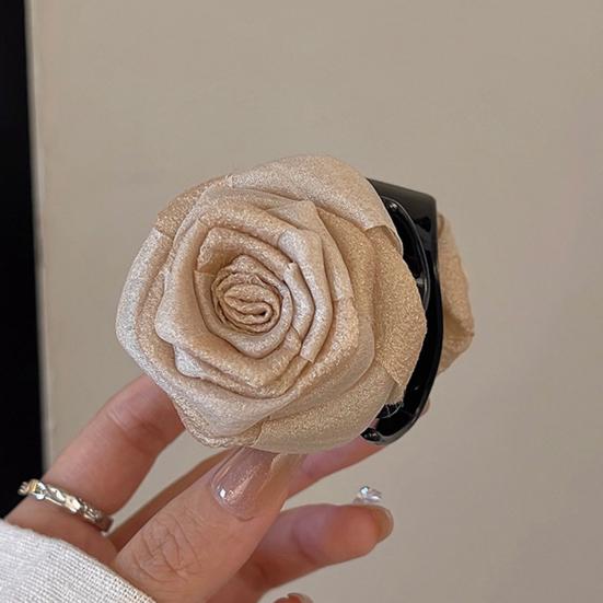 Hairpin Dry Rose Flower Decor Hair Clip with Imitation Pearls Half-Tie Hair Side-swept Hair Claw Vintage Style Hair Accessory