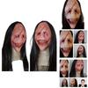 Halloween Horror Demon Mask With Long Hair Red-faced Devil Mask With Exposed Teeth