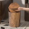Wood Grain Garbage Can with Swing Lid Wood Grain Kitchen Trash Can Wastebasket Retro Waste Paper Rubbish Trashcan for Bedroom