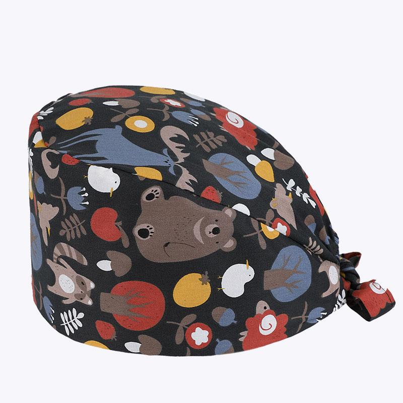 new Cotton Section for Man and woman Scrubs Caps Hospital Medical Hats Black Printing Elastic Tieback Design and Pet Medical Hat