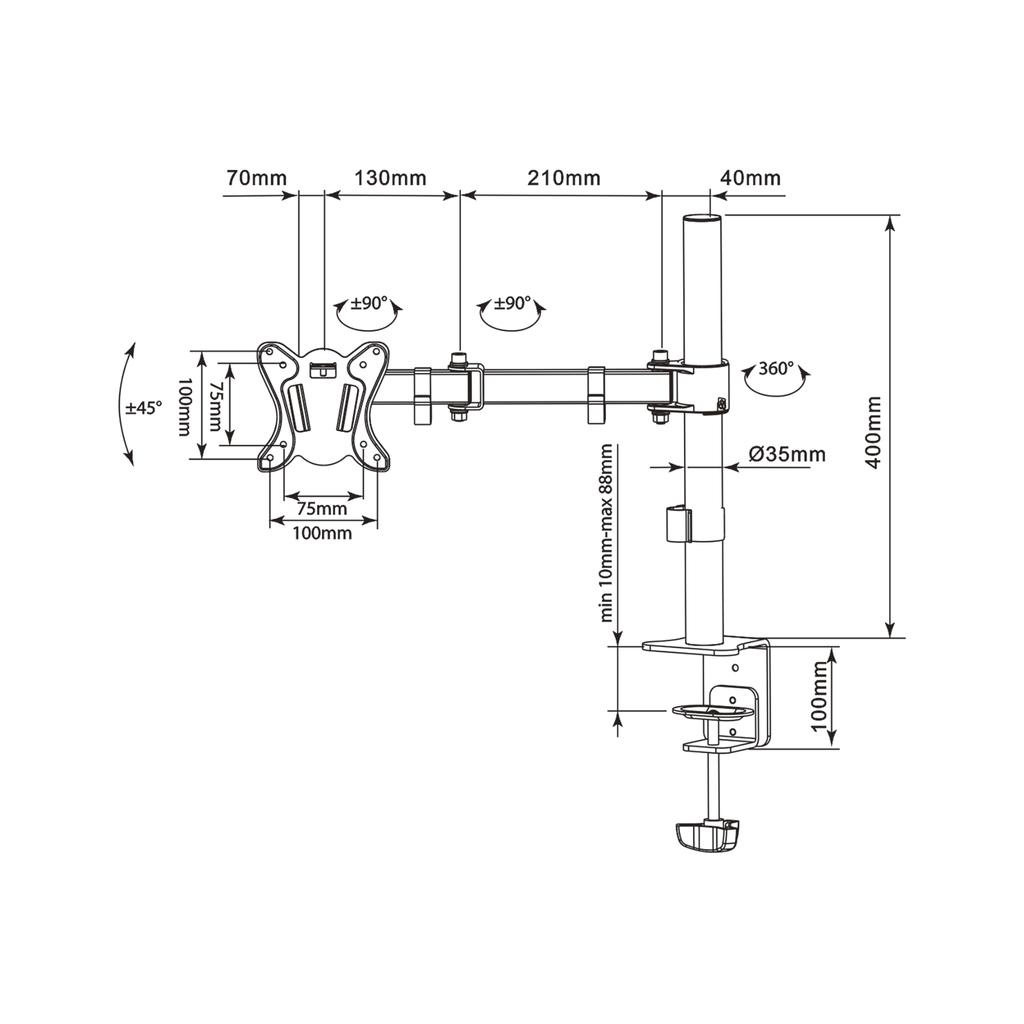Cabletech UDT-C012 monitor mount, movable, 13"-27"" black + VESA plate