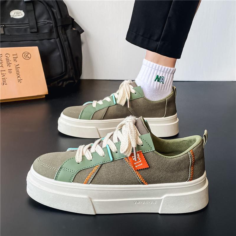 2025 Summer New Student Men's Harajuku-Inspired Chunky Sole Canvas Lace-Up Casual Sneakers Trendy Streetwear Shoes
