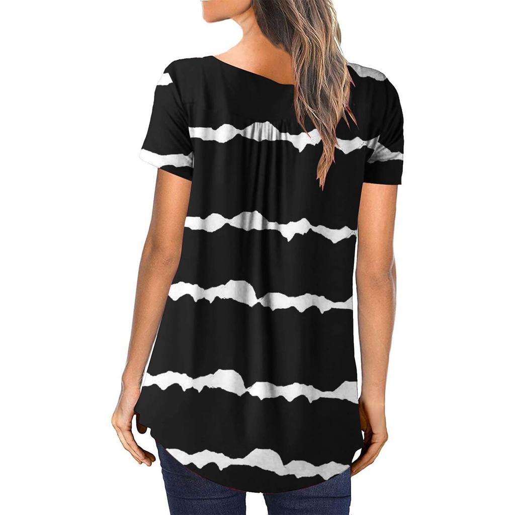 Women's V-neck Floral Print Button Flower Short Sleeve T-shirt Top