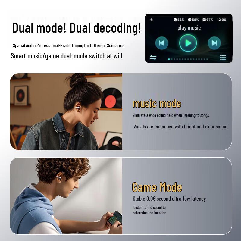 Lenovo RS107 Smart Touch Open-Ear Clip Bluetooth Earbuds