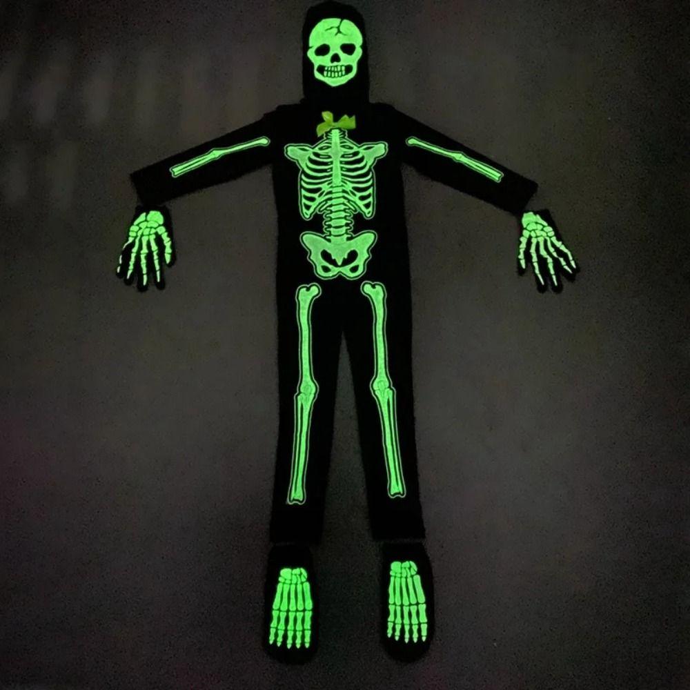 Hooded Children Cosplay Costume Glow-in-the-Dark Performance Suit Halloween Skull Costume  Boy