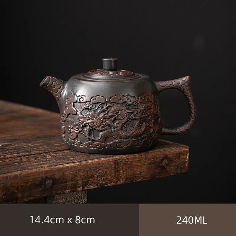 Retro Carving Purple Pottery Teapot Ceramic Household Kettle Pot Kung Fu Tea Set  Pure Handmade Teapot Teapot for Tea Puer Tea