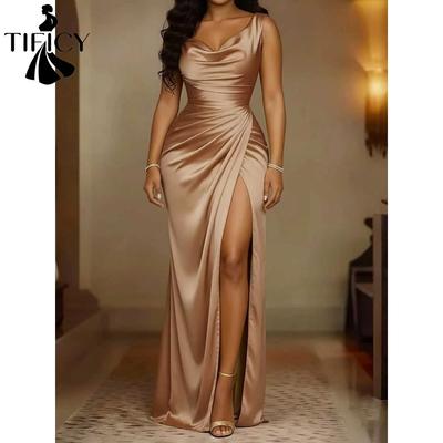Women's Fashion Summer Spring Solid Color Print Sleeveless V-Neck High Waist Casual Dresses