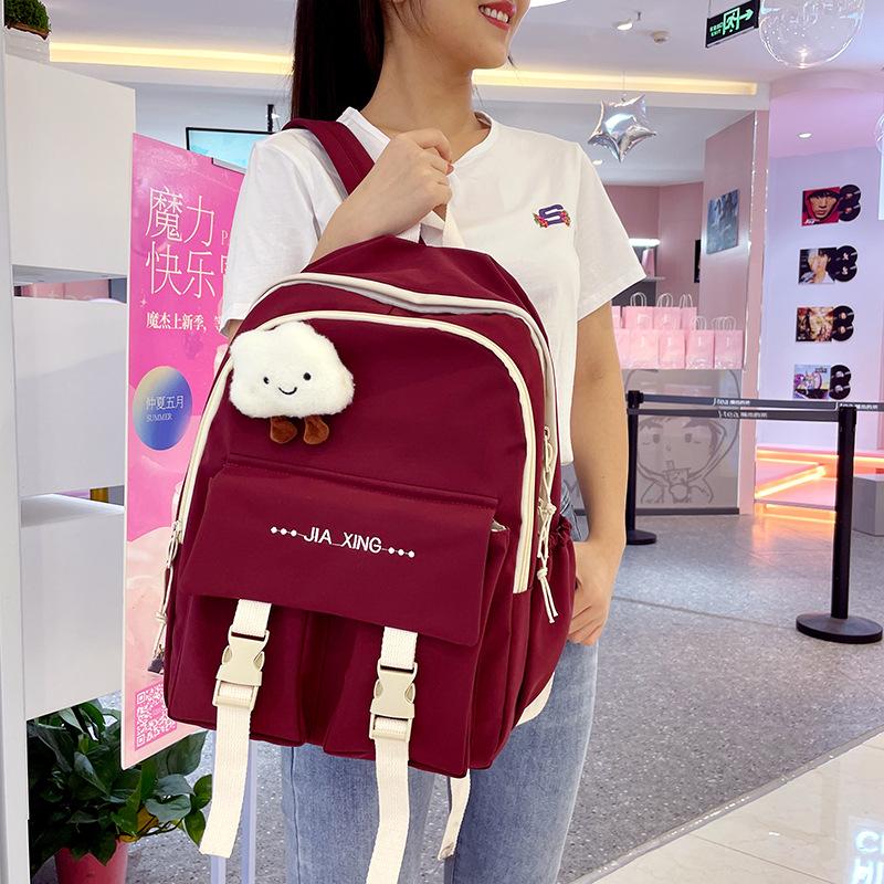 Schoolbag Korean Version Ins New High-value, Fresh and Sweet Contrasting Backpack, Lightweight and Large-capacity Backpack for Junior and High School
