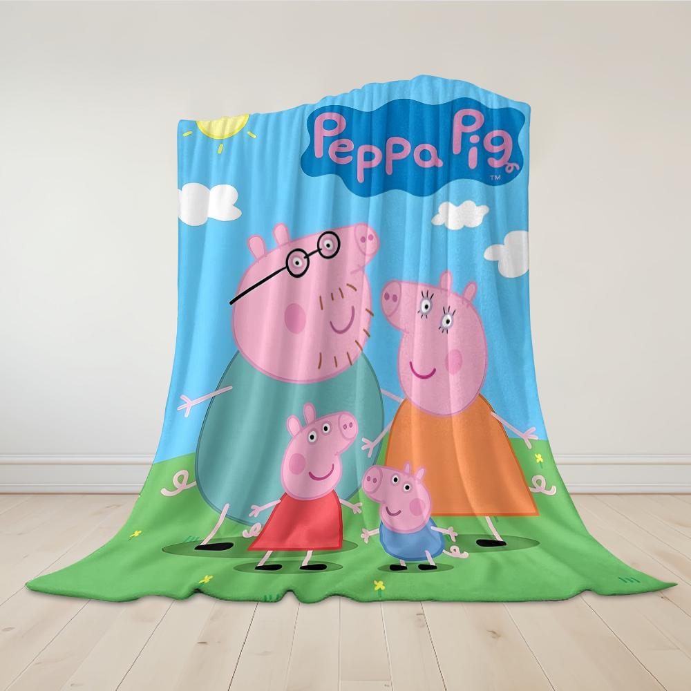 P-Peppa-S P-Pig Family Flannel Blanket Warm Soft Halloween Christmas Couch Warm Cozy Decorative Decor Gift for All Season