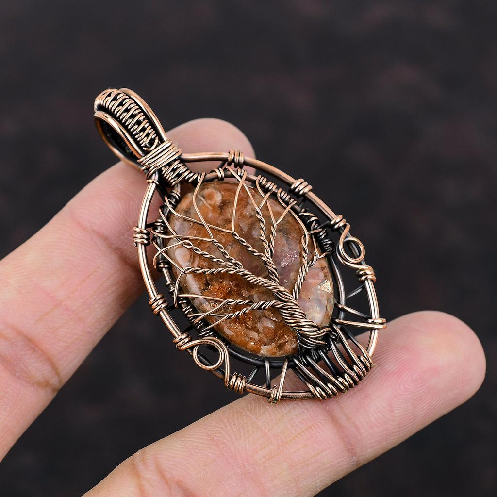 Baum des Lebens Sonnenstein Anhänger Kupferdraht gewickelt Anhänger handgemachter Anhänger Baum des Lebens Schmuck Edelstein Anhänger Kupfer Schmuck Geschenk für Sie
