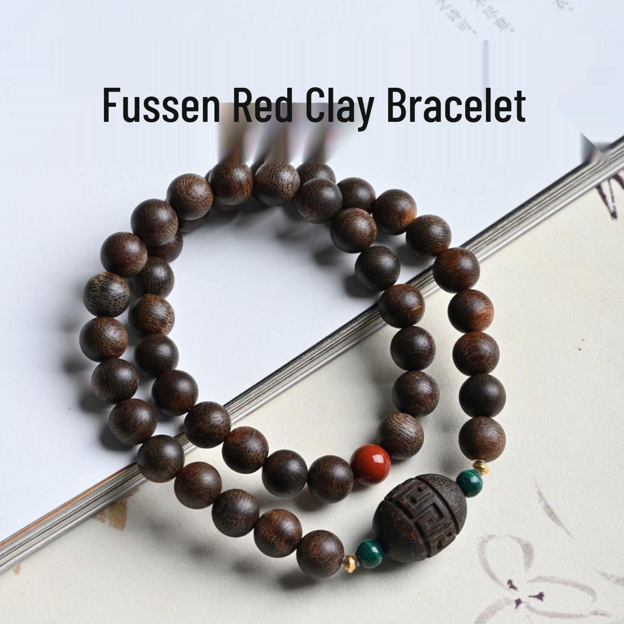 Vietnamese Phu Son Red Soil Agarwood Bracelet with Nha Trang White Qi Nan Bead, Double-Loop Design 8mm