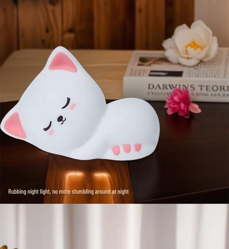 Sleepy Cat LED Silicone Night Light - Cozy Bedside Companion and Gift