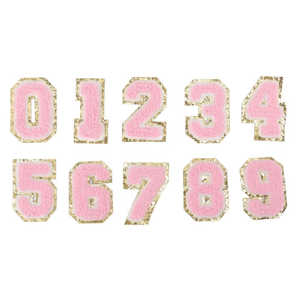 

10pcs Glitter Sequins Number Patches Pink Pink Glitter Patches Chenille Patches For Jacket