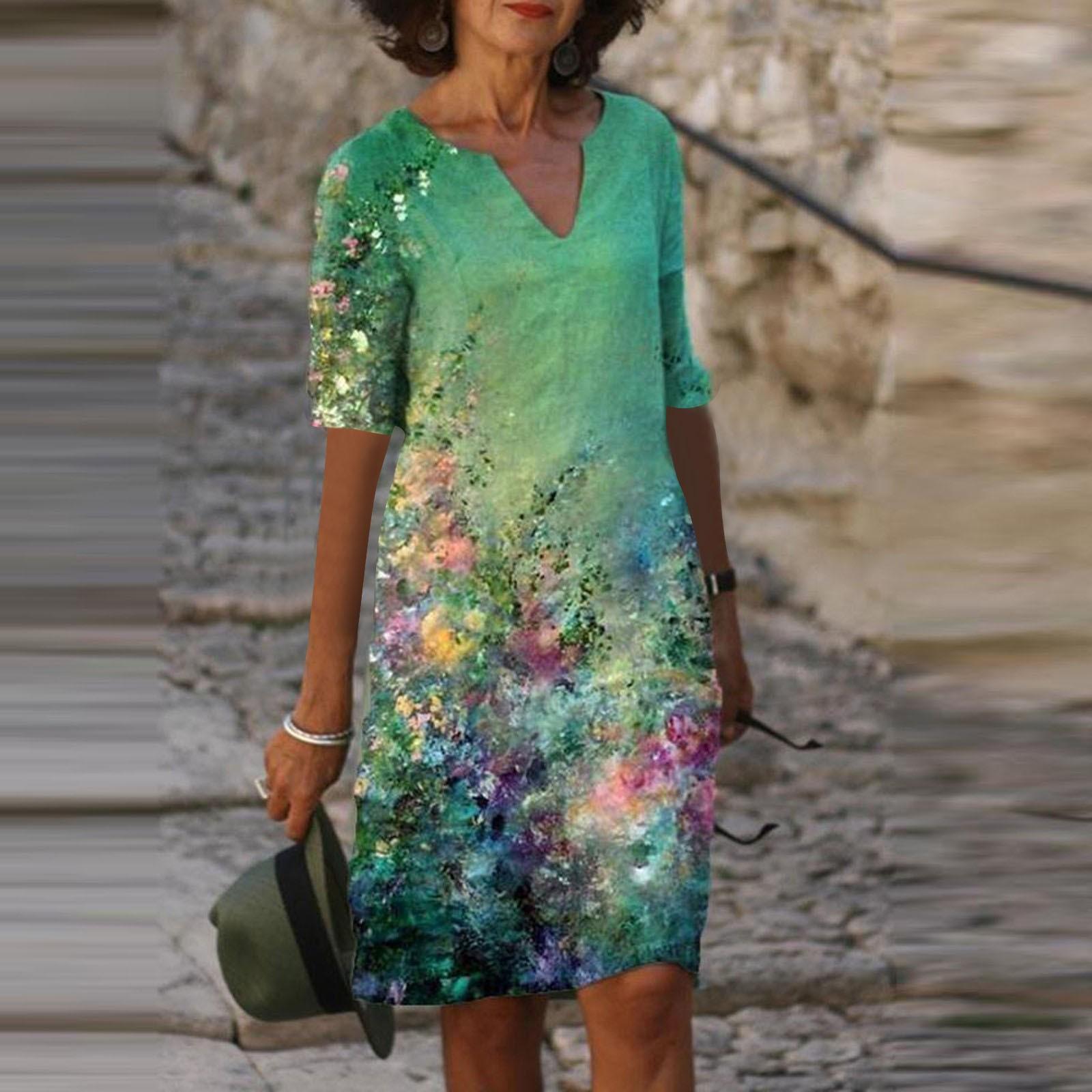 

Женское летнее удобное повседневное платье с v-образным вырезом и коротким рукавом в стиле ретро XXL зелёный