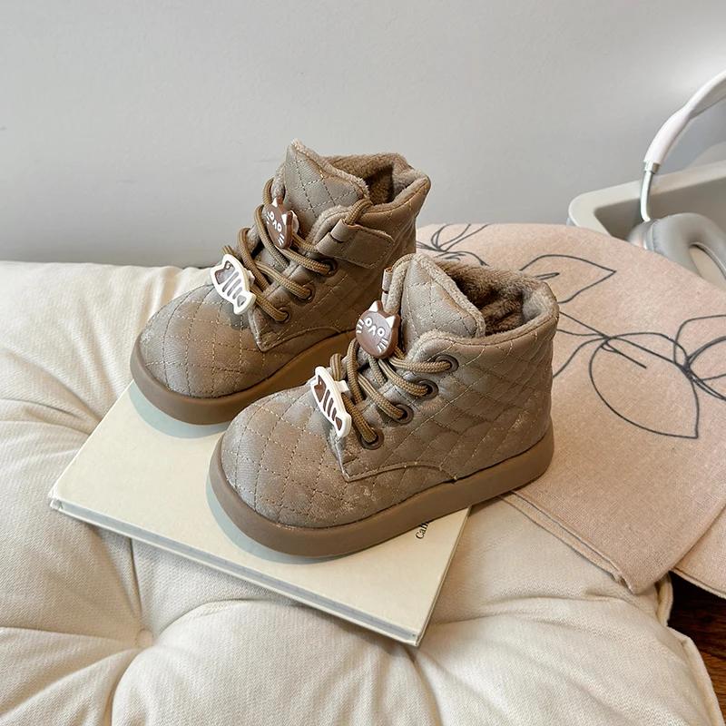 Cute Winter Girls' Boots Cartoon Cat Trend Children Fashion Thick Bottom Cotton Boots 2024 New Versatile Kids Causal Ankle Boots
