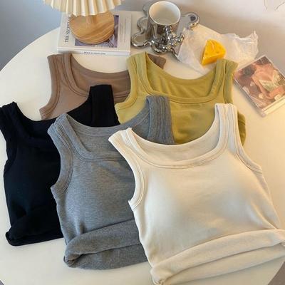 Square Neck Chest Pad Tank Top Halter Crop Tops Women Camis Backless Camisole Fashion Tube Lady Sleeveless Cropped Vest