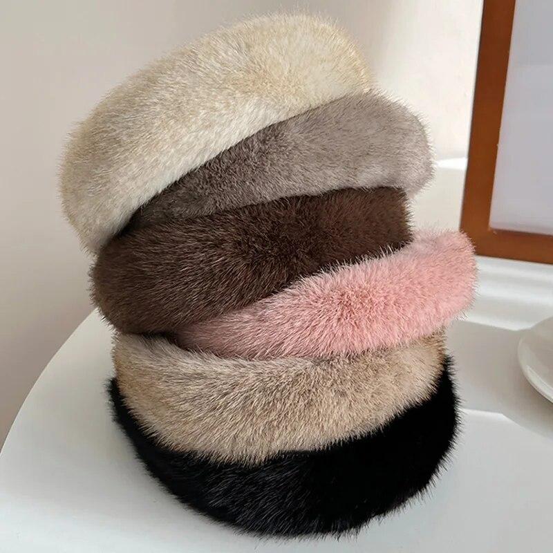 Women Girls Plush Widen Thicken Plush Hair Bands Faux Fur Headbands Soft Fluffy Furry Hair Hoops Winter Headdress