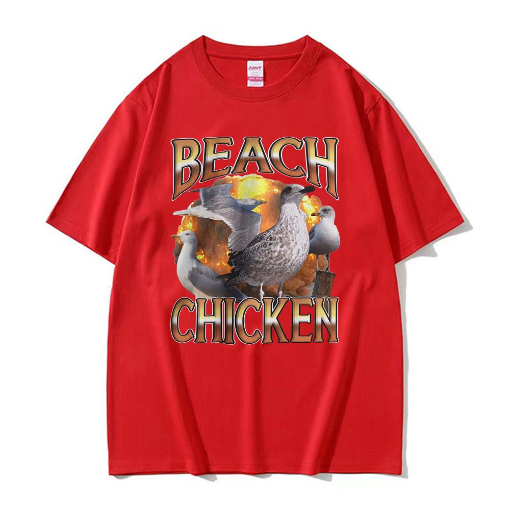 Funny Beach Chicken Seagull Humor Style T-shirt Fashion Trend Meme Graphic Tee Shirt Men Women Cotton O-Neck T Shirt
