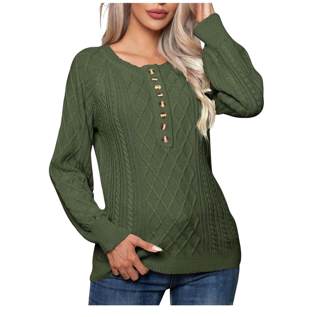 Damenmode Solid Button Twisted Langarm Teig Twists Strickpullover Bluse Frauen