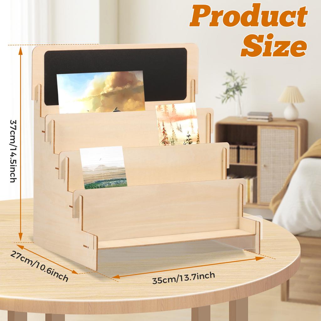 Greeting Card Display Stand 4 Tiers Wooden Card Storage Box Multi Purpose Sticker Display Rack Business Card Display Holder