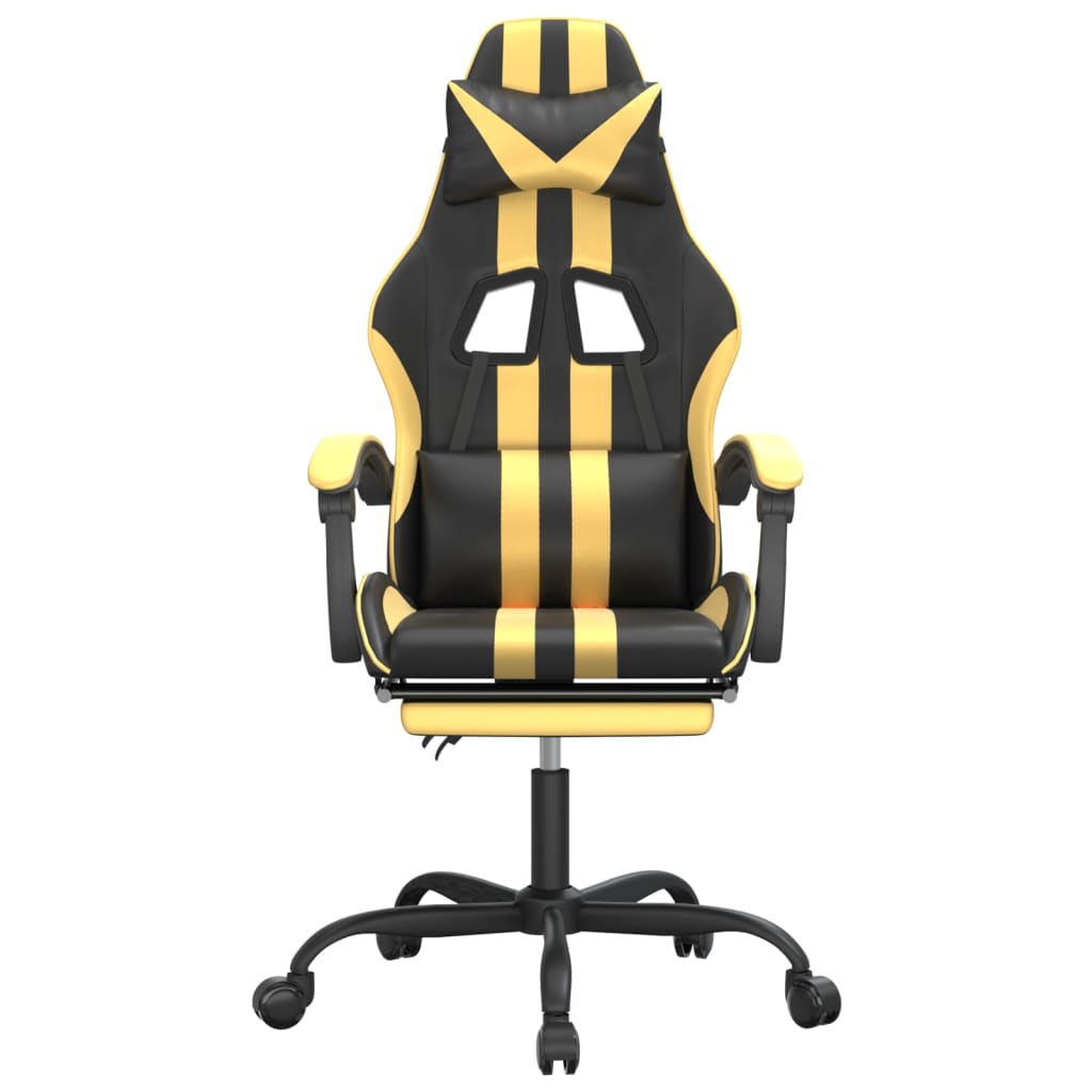 Gaming Chair with Footrest Swivel Black & Gold PU Leather