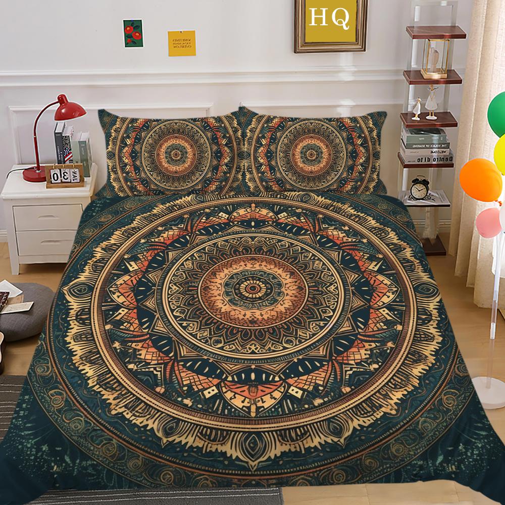 Seturi de lenjerie de pat de lux Textile de casă pentru fete Cuverturi de pilote Lenjerie de pat cu dimensiuni duble Mandala Decorare dormitor de rang înalt