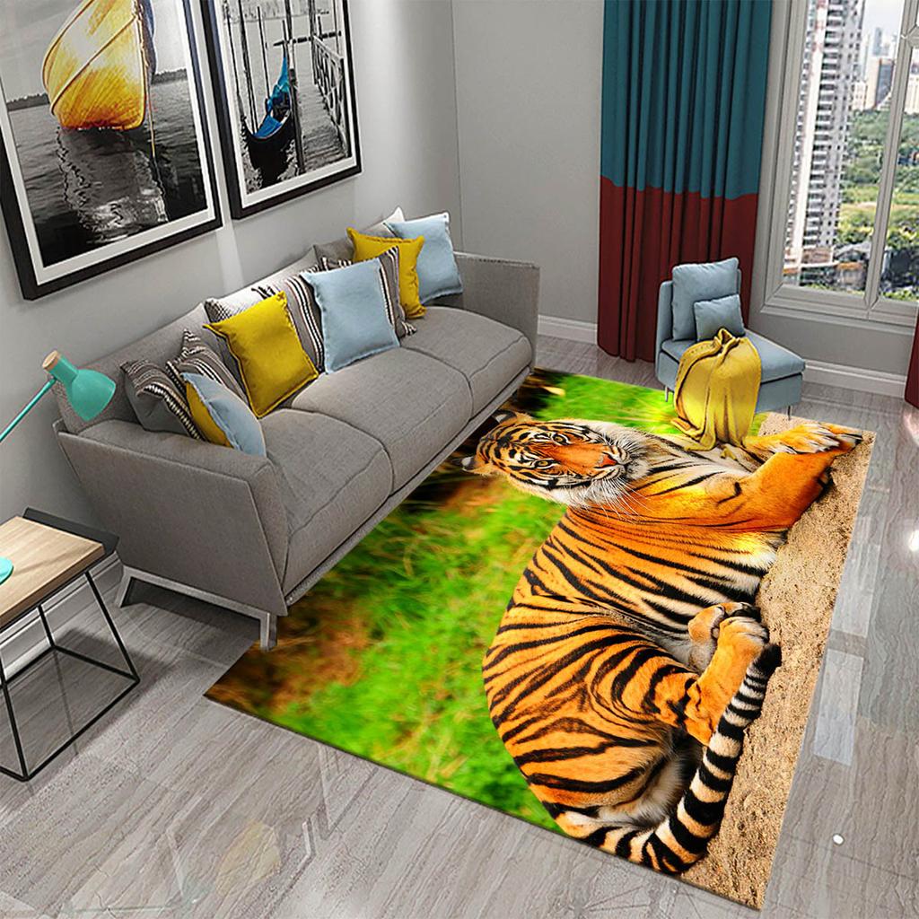 3D Tiger Pattern Carpet Cute Wild Animal Print Large Carpet for Living Room Bathroom Bedroom Entrance Mat Anti-Slip Carpet Decor