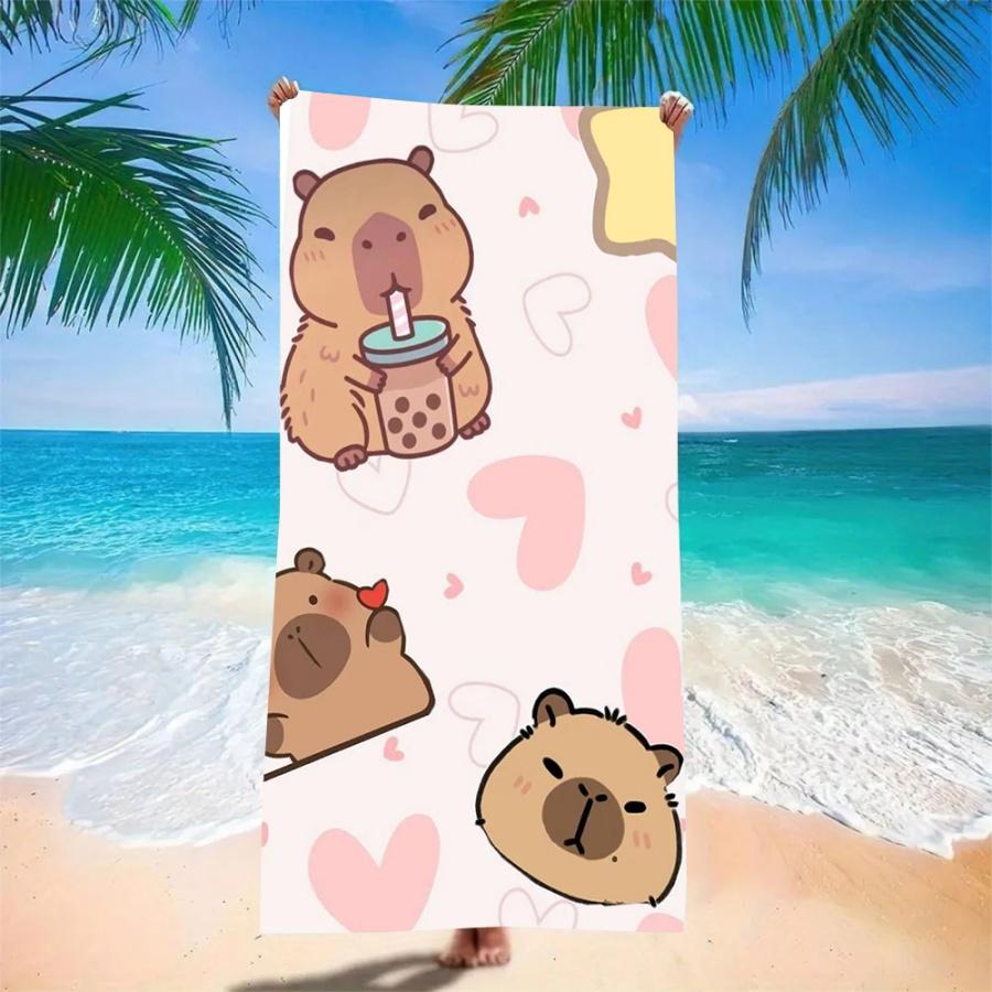 Capybara Boba Microfiber Beach Towel - Highly Absorbent & Quick Dry, Ideal for Picnic, Camping Sand-Resistant