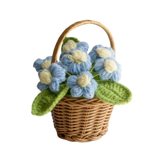 

Crocheted Potted Flower Decoration Handmade Knitting Floral Ornament Finished Hand Woven Flower Home Office Table Centerpiece синий