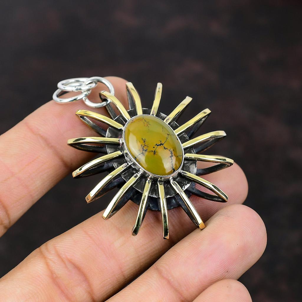 Pandantiv turcoaz tibetan Bijuterii cu pietre prețioase Pandantiv din argint 925 Pandantiv placat cu aur de 18K Bijuterii cușcă pandantiv lucrat manual Cadou pentru prieten