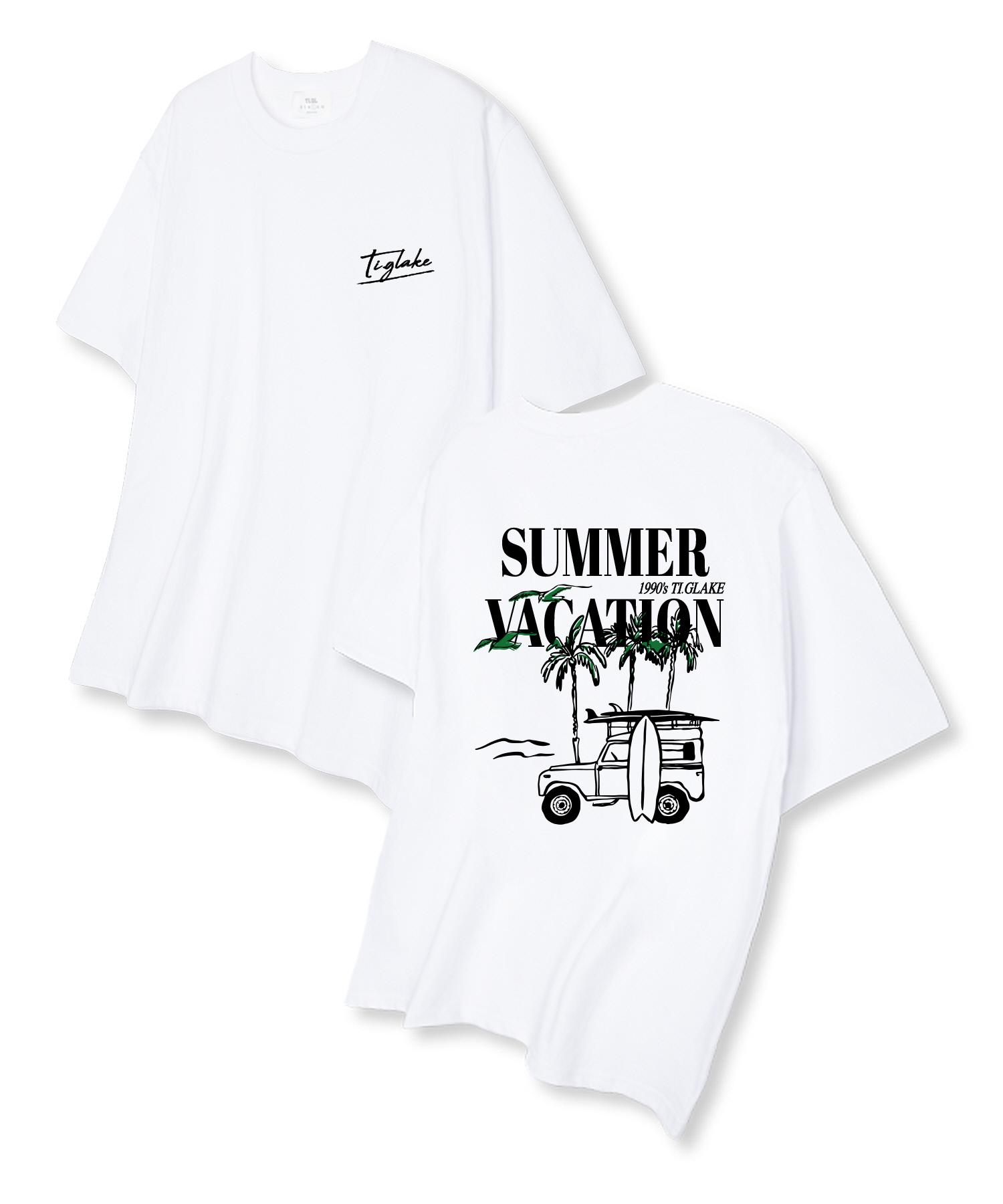 Tee Glake Summer Vacation Oversized Short Sleeve T-Shirt White L