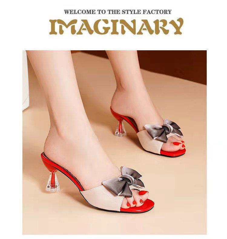 Summer Stiletto Peep Toe Bow Crystal Heel Comfortable Korean Style Women's Shoes