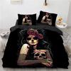 Red Rose Skeleton Queen Floral Skeleton Traditional Mexican Halloween Double Queen King Polyester Qulit Cover Skull Duvet Cover