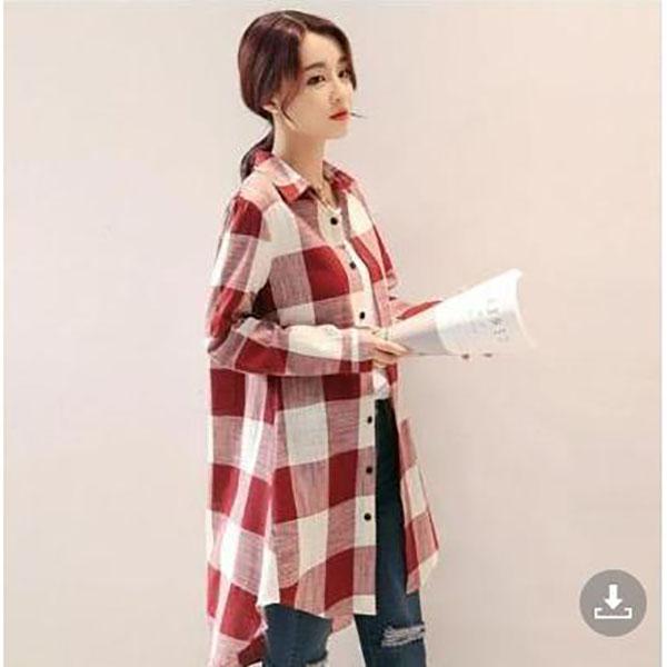 Damen Hemd mit Knöpfen Elegant Chic Damen Oberteil Kariert Vintage Leinen Langarm Chinesische Hemden Blusen Kleidung