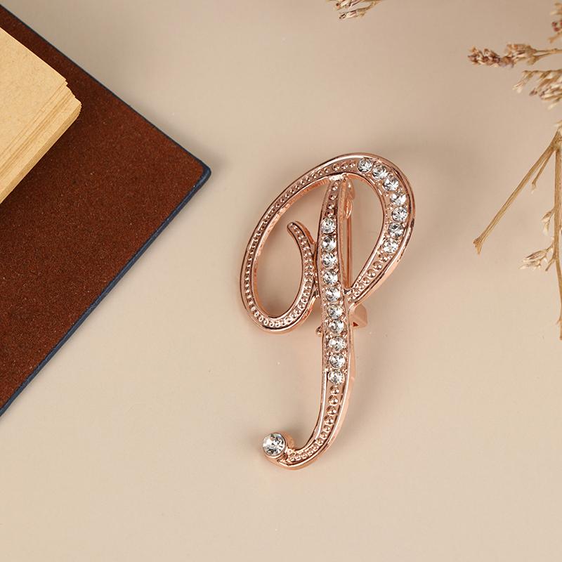 Women Luxury Letter Brooch Pins In Rose Gold Color   English Alphabet Pins Cute Jewelry Accessories Gift