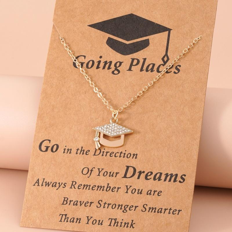 Geometry Gold Plated Graduation Hat Pendant Necklaces For Women Jewelry Graduation Season Commemorative Gift