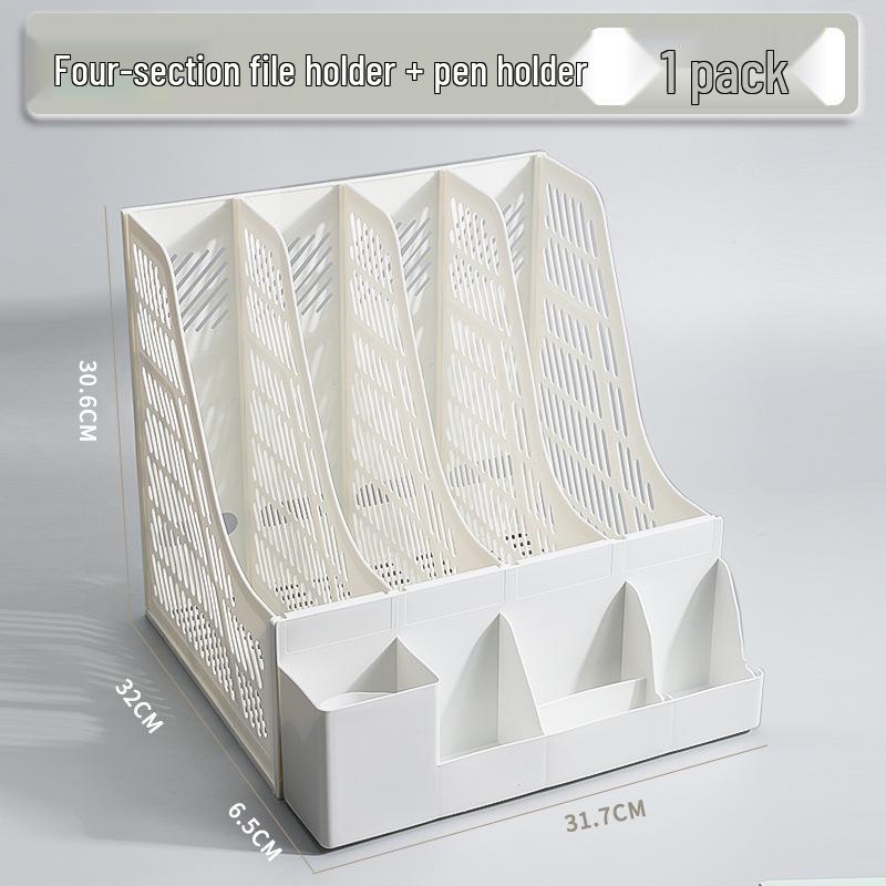 Desktop Four-Compartment File Organizer & Pen Holder with A4 Storage Box
