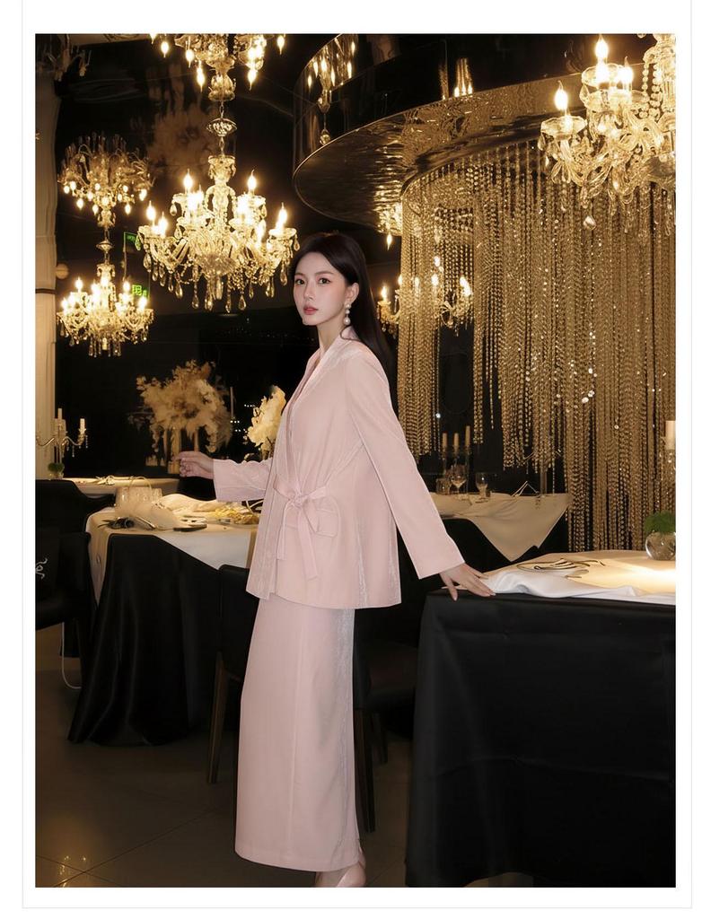 Spring 2026 Guofeng-Style Beaded Suit Jacket & Skirt Set for Women