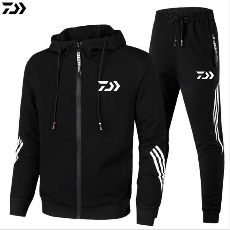 

European and American Autumn New Three Bar Zipper Sports Casual Set Men s Hoodie Two Piece Set S