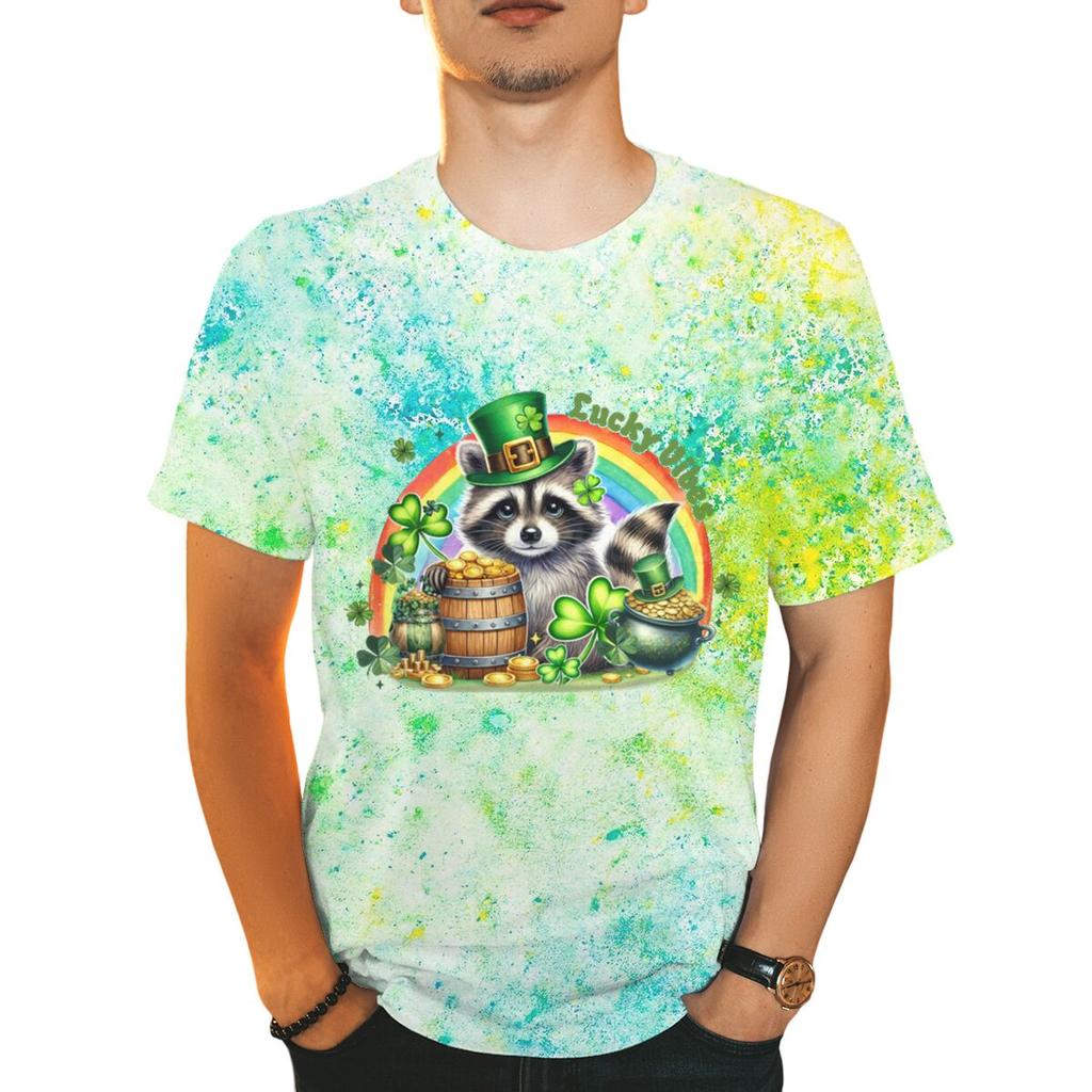 St Patricks Day Raccoon Shirt Lucky Vibes Short Sleeve Round Neck Tee Cartoon Lucky Raccoon St Patricks Day Unisex TShirt