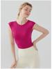 Damska koszulka fitness bez pleców z krótkim rękawem i wszytymi miseczkami - Wyszczuplający top do jogi i sportu