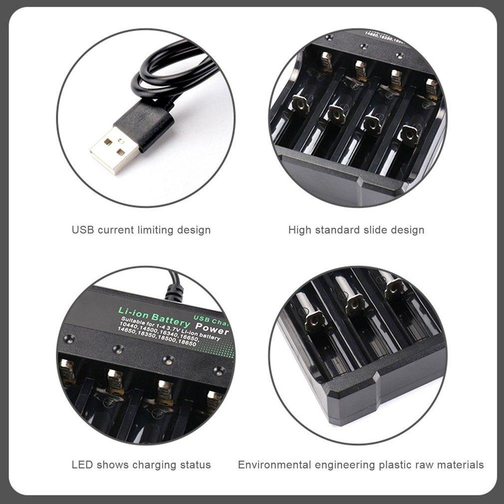 4-Slot 18650 Battery Charger for Li-ion Cells 10440 14500 16340 18500 18350 14650 16650 5V DC Input