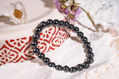 Hematite Crystal Bracelet | Magnetic Healing Energy Grounding Style | Unisex Stretch Beaded Bracelet | Anxiety Relief Jewelry | Gift for HiM